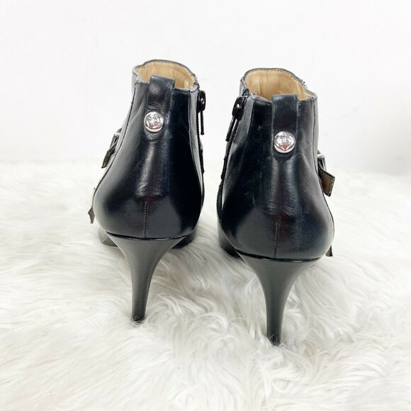 Antonio Melani 7 M Womens Black Leather Double Buckle Peep Toe Ankle Booties - Picture 4 of 10